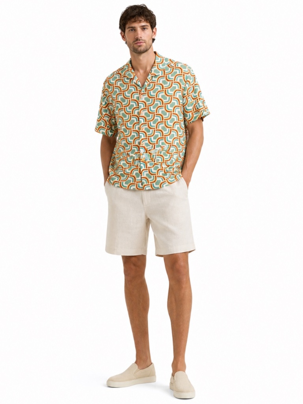 POP MAN Retro Geometric Button Up Short Sleeve Shirt – Size Medium Like New